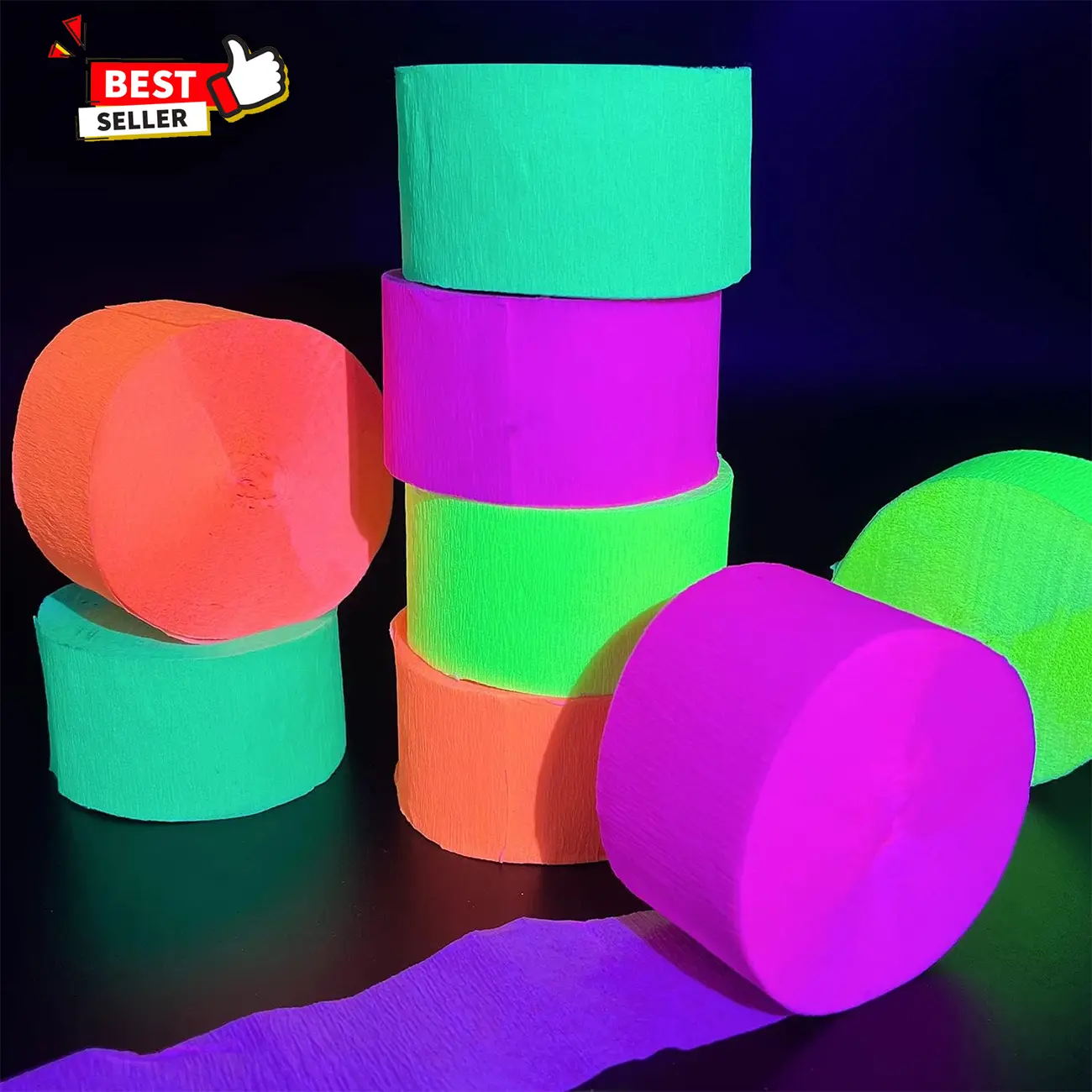 Blacklight Party Streamer Decorations - 4 Rolls Glow Crepe Paper UV Reactive Fluorescent Neon Paper Streamers, Glow Party Supplies and Decorations for Wedding, Birthday, Neon Party, Fiesta Party Flower Set