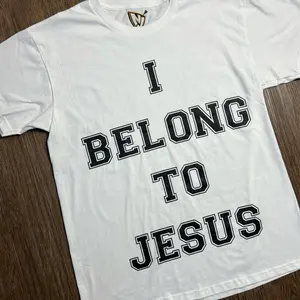 I Belong To Jesus Tee Shirt - 100% Cotton, Short Sleeve, White, "I BELONG TO JESUS" Text Design - Top, Womenswear