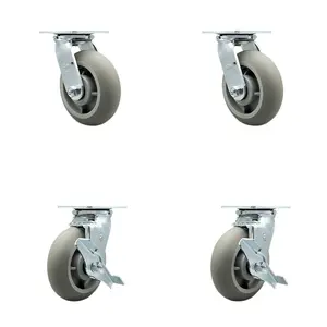 Service Caster TOOL-SCC-30CS620-TPRRD-2-TLB-2 Tool Box Caster Wheel Set - 6 in. Non-Marking, Easy Rolling Thermoplastic Rubber Donut Tread Wheels - Industrial Grade - 2 Swivel with Top Lock Brakes