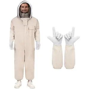 Bee Suits for Men Women Sting Proof,Beekeeping Suit Beekeeper Suit with Beekeeping Gloves & Veil Hood(Shallow Coffee)