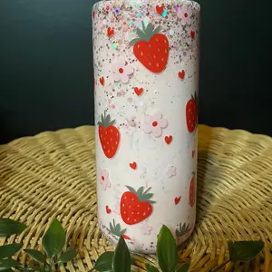 20 oz Strawberry Milkshake Snow Globe Soda Can Glass