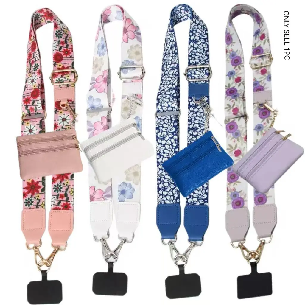 Classic floral pattern simple shoulder bag phone strap with wallet, phone strap with wallet, shoulder bag phone strap with zipper pouch, adjustable phone strap, Halloween gift, Mother's Day gift, birthday gift, adjustable phone lanyard, Phone Accessory