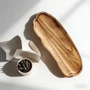 Creative Wooden Dessert Tray Set, Two-Piece Oval Trays, Multi-Functional Real Wood Cutlery, Lightweight Durable, Perfect for Breakfast & More