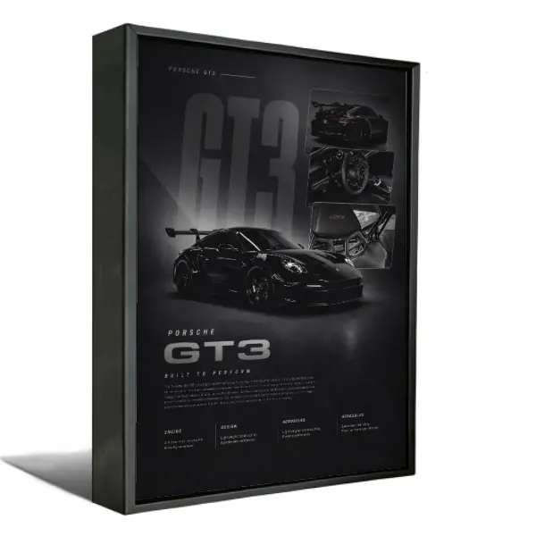 Minimalist Black Luxury Retro Porsche GT3 Car Canvas Poster, Automotive Wall Art, Stylish Home Decor for Bedroom & Garage, Premium Room Decor for Men