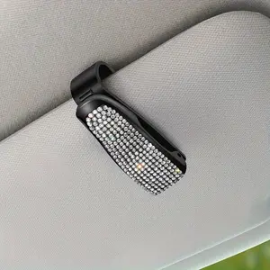 1pcs Car Sunshade Multifunctional Clip, Rhinestone Decor Car Sun Visor Glasses Holder
