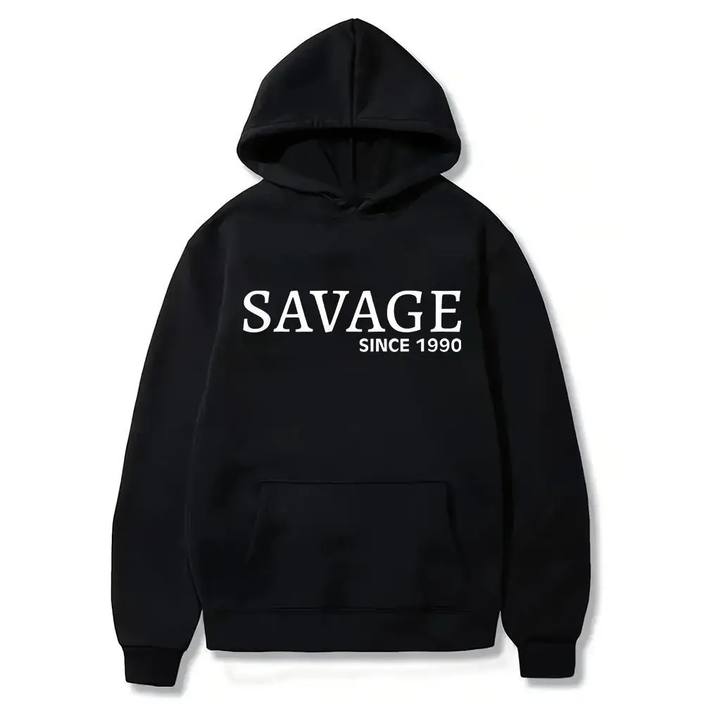 Men's Personalized 'Savage since [Year]' Soft Fabric Hoodie - Fitted Round Neck, Bold Graphics, Casual Wear, Unique Birthday Gift, Cotton