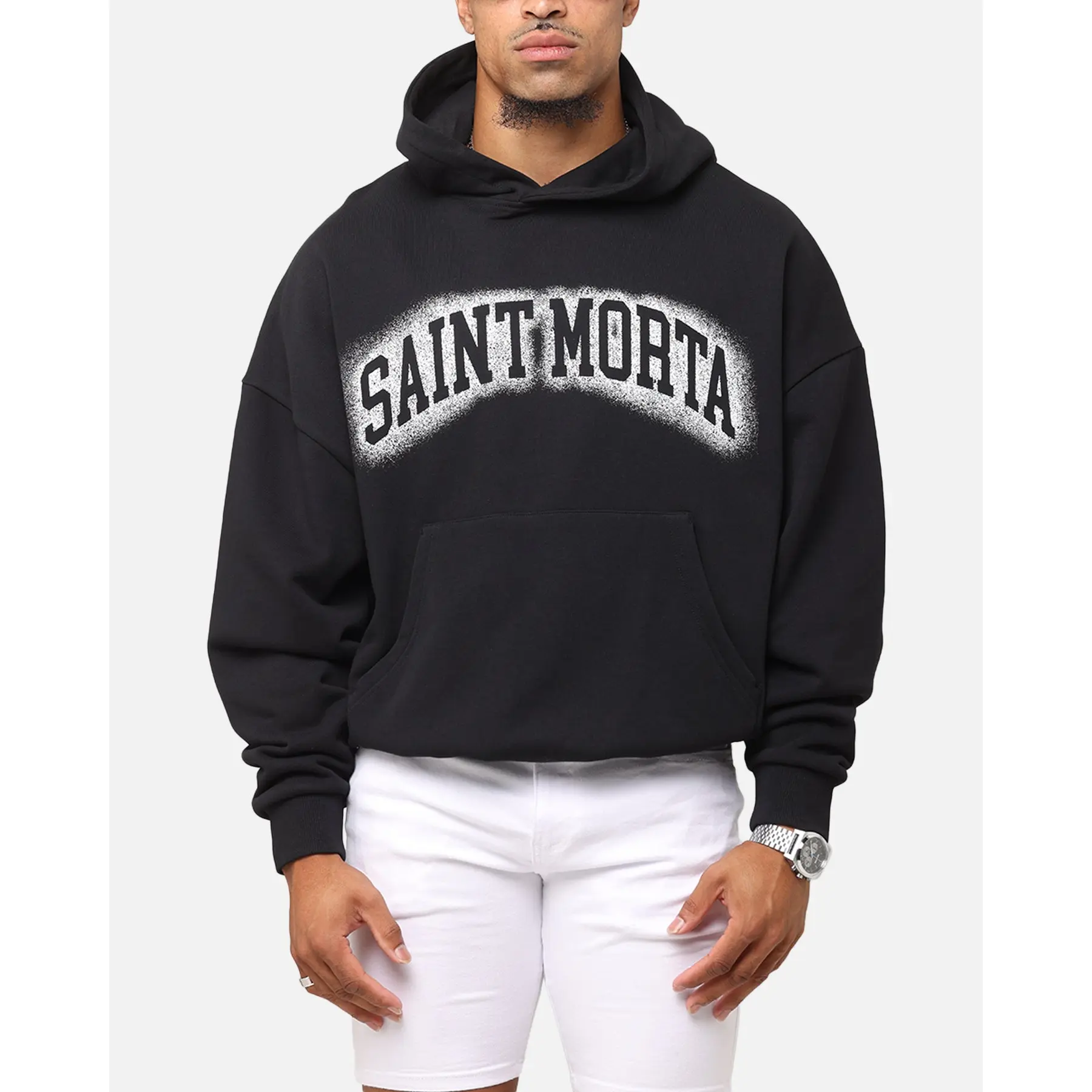 Saint Morta Spray Logo Boxy Hoodie Black
