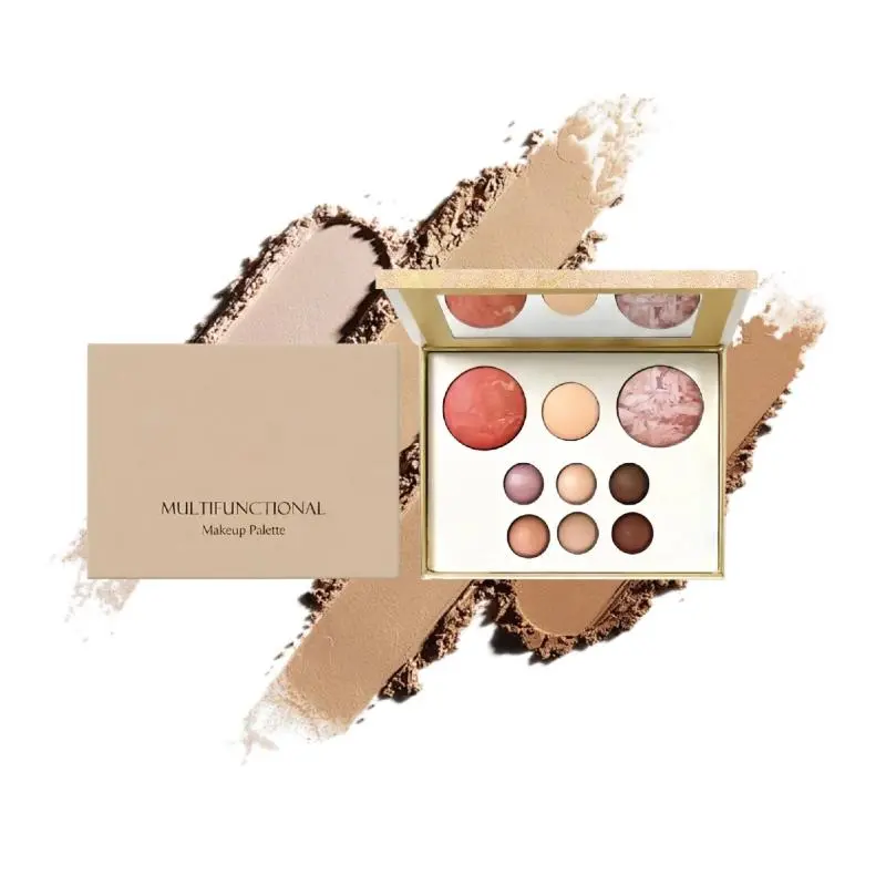 All-in-1 Full Face Makeup Multi-Pack - 6-Shade Eyeshadow (Lid, Metallic), Marbled Blush, Shimmer Highlighter, Matte Copper-Bronze, French Contour, Mirror, Brush-Included Daily Travel Cosmetic Kit for Effortless Glowing Makeup & Radiant Look, Effortless, R