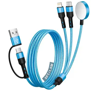 Cruise Travel Essentials 2026, 3 in 2 USB A/C Cable to iPhone 17 Charger/Apple Watch Charger/Lightning, Braided Multi Charging Cable Cord, Multi Charger Cable for iWatch Series & iPhone17-11/iPad-5FT