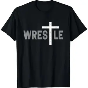 Wrestle Christian Wrestler Cross T-Shirt Pure Cotton Graphic Tees Menswear Top: Gifts for Men & Women