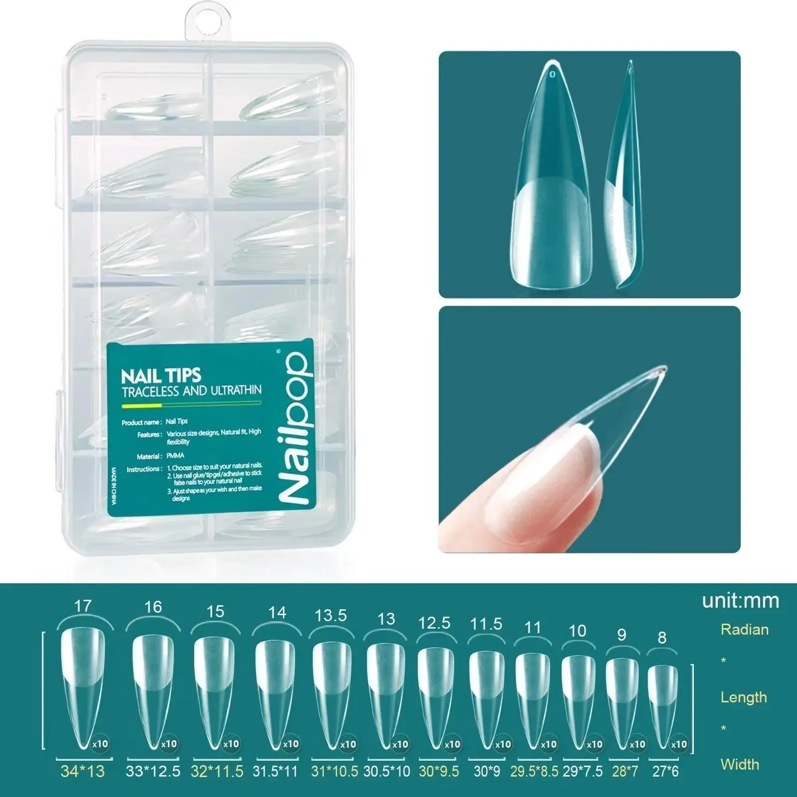 Nailpop 120Pcs/Box Gel X Nail Tips Medium Short Shape Almond/Square/Soft Gel Nail Tips False Nails Soak off Easy Nail Extensions Nailpop