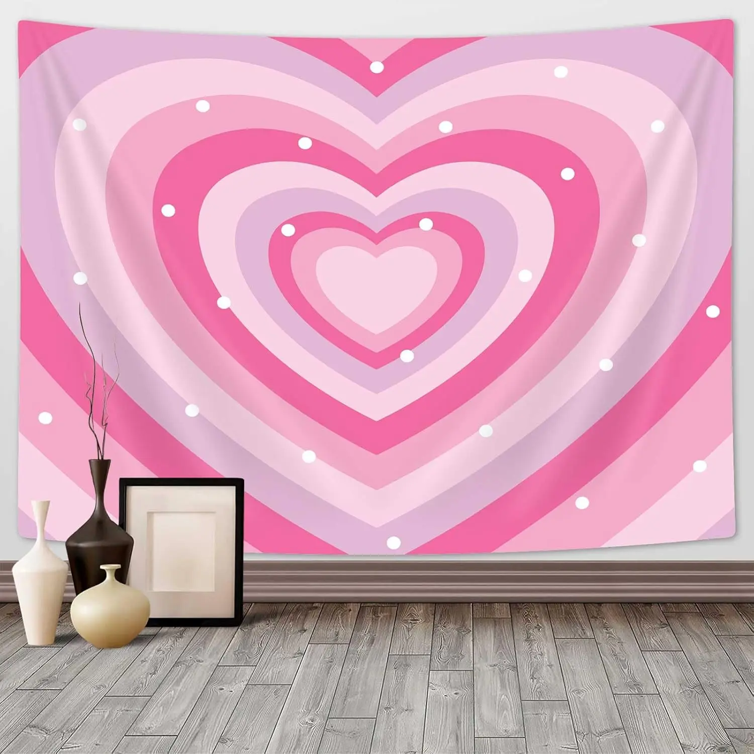 Cute Pink Aesthetic Tapestry for Girl Bedroom, Pink Heart Tapestry Wall Hanging 2000s Hippie Wall Tapestries Decor for Home College Dorm Living Room, Woman Teen Girls Room Art Tapestries 60X40 Inch Blue