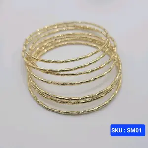 Semanario Bangle Bracelets Laminated Gold 60mm Inside Diameter 2mm for small wrists 7 Units SKU SM01