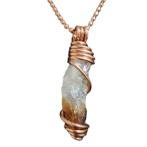 Copper-Wrapped Raw Citrine Pendant – 24” Copper Ball Chain | Abundance, Joy & Solar Energy