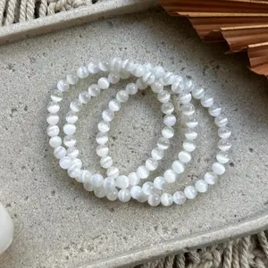 Natural Selenite 4mm Bead Healing Balance Reiki Stretch Women Men Bracelet Gifts