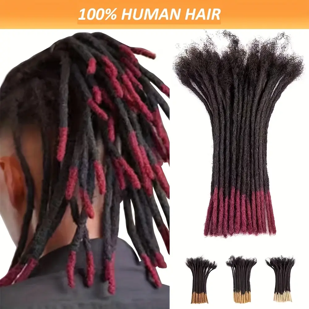 [Colored Locs Extensions] 0.6cm Colored Dreadlock Extensions | 14 Inch Handmade Human Hair Crochet Locs | Bundle for Hip-Hop & Daily Styles