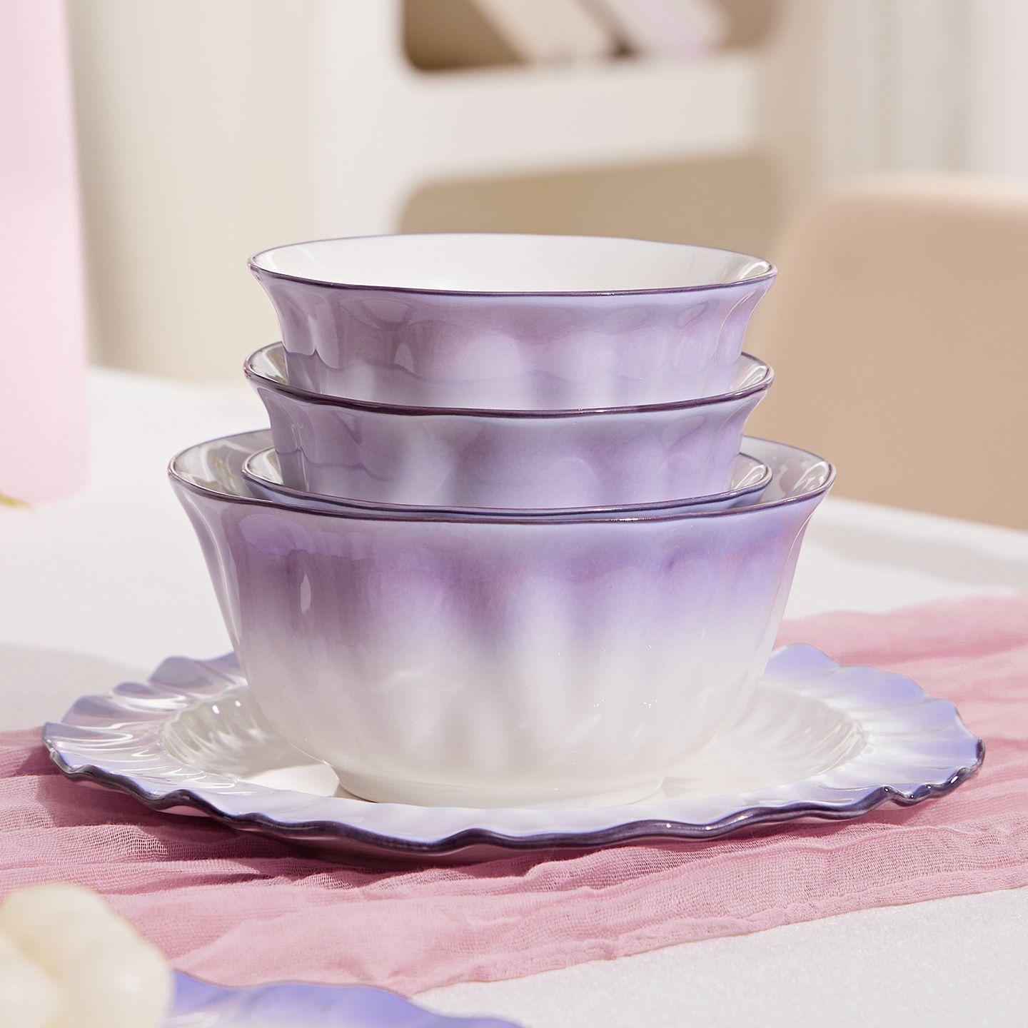 T16. New Gradient Ceramic Tableware Set — Elegant Dinner Bowls, Plates, and Chopsticks for Home Kitchen