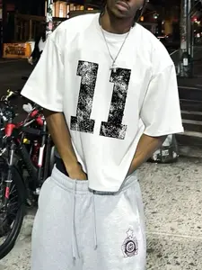 Men's Casual Patterned Short Sleeve T-Shirt, Streetwear Style, Drop Shoulder Design, Lightweight Fabric, Ideal for Daily Wear and Layering