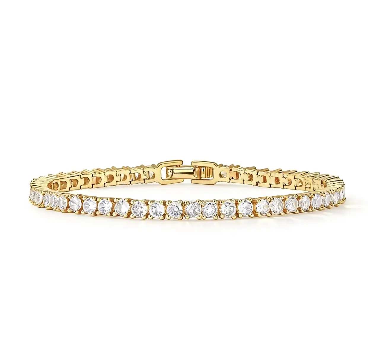 Women's Gold-Plated Tennis Bracelet with 4mm Round Cubic Zirconia, Multi-Size 6.5-8.5 Inch, Trendy Casual Jewelry for Everyday Wear, 7 Inch, Arm Candy Accessories, Matching Set, Ideal Mother's Day Gift, Metal Coating, 6.5-8.5 Inches