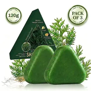 Miaofutong 3-Pack Nature Triangle Shampoo Bar 120g Each Usman Grass Formula Strengthens & Smooths Hair Natural Soap Shampoo for All Hair Types
