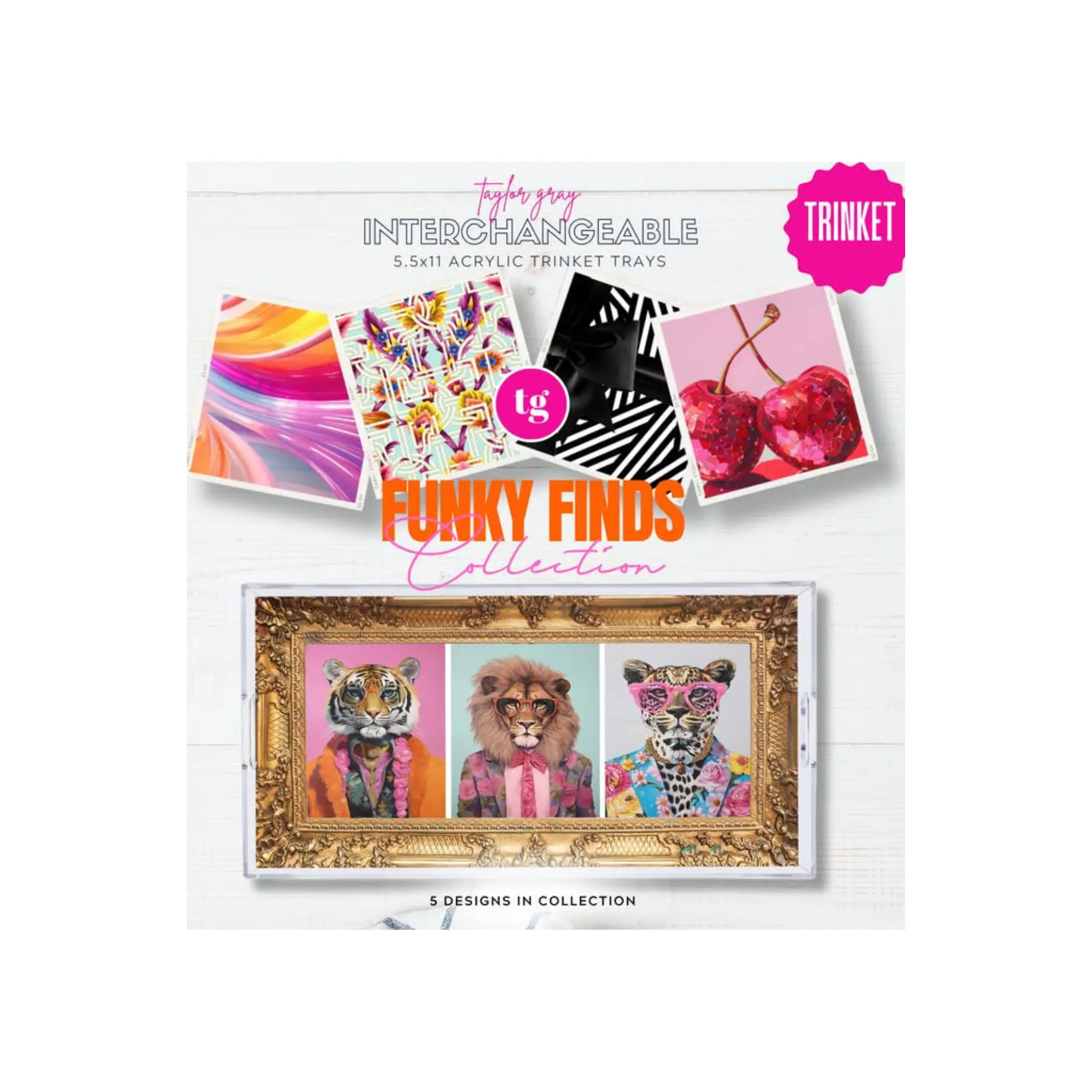5.5 X 11 Funky Finds Trinket Tray Insert Set of 5 - Taylor Gray
