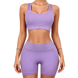 MAENER Women's 2-Piece Solid Color Sporty Yoga Set - High-Waist Tight Halter Top, Breathable Shorts, Summer Comfortable Fitness Outfits for Yoga, Running, Ladies Sportswear, 2 piece sets, Two Piece Set, Workout Sets Women summerwins