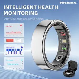 Hitienx Smart Ring Health Monitor with Heart Rate Calories Sleep Cycle Stress Mood Tracking IP68 Waterproof Gold Finish Perfect Gift for Men Women