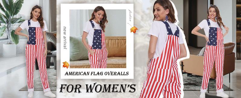 YUANBANG 4th of July American Flag Overalls for Mens Holiday Coveralls USA Romper for Couples Casual Adjustable Straps Fitted Sleeveless Denim Jumpsuit Spring Summer Menswear Fashion Outdoor Pants Patriotic Valentine's Day Gifts