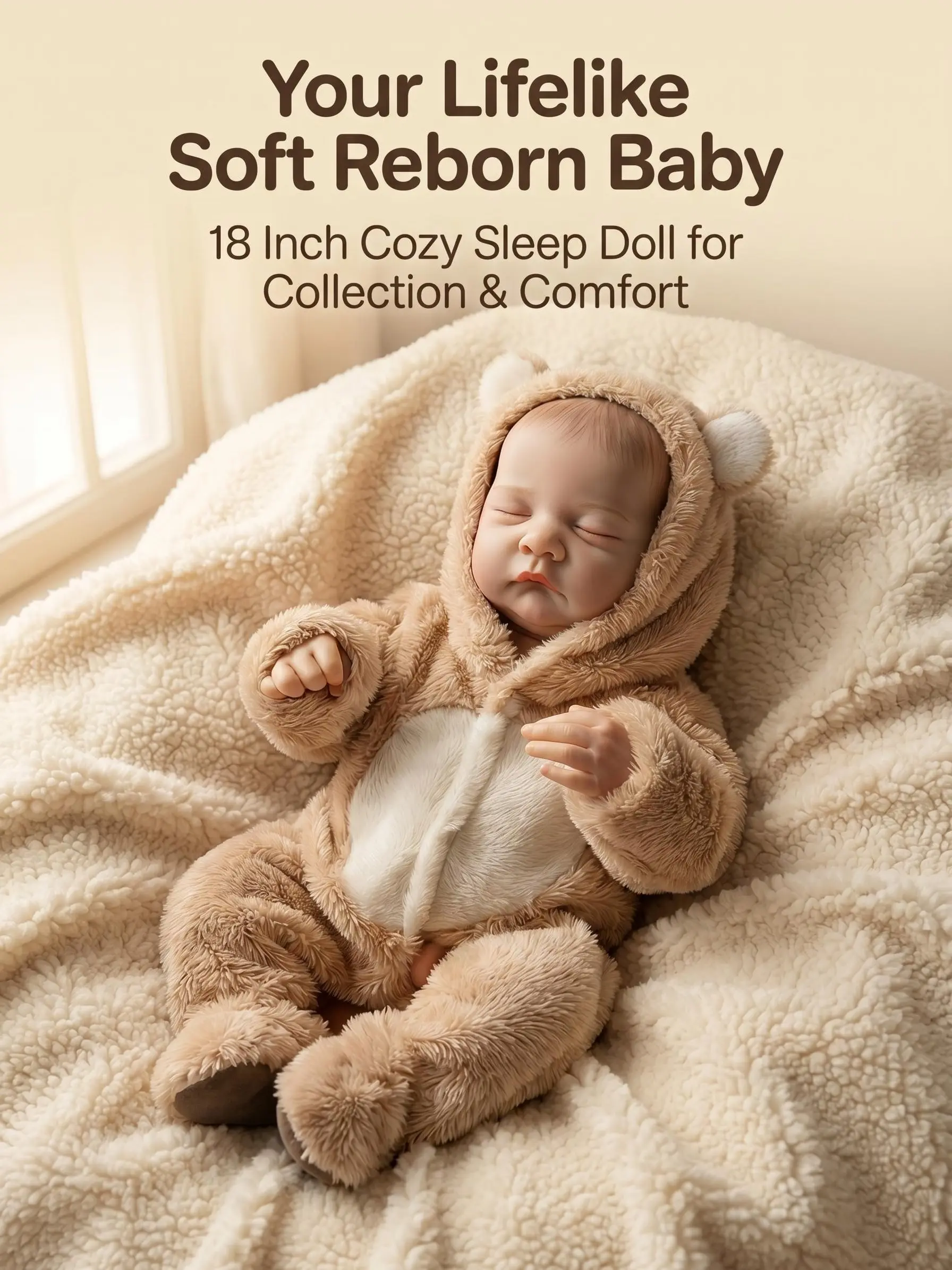 Newborn Baby Boy Doll 18-Inch Silicone-Touch Handmade Vinyl Toy with Bear Jumpsuit Easter Collectible Gift for Doll Enthusiasts, Lifelike Newborn Doll, Soft Dolls