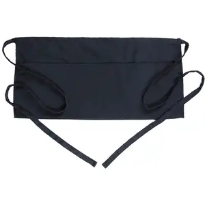 Waist Apron with 3 Pockets - Black Waitress Waiter Server Short Aprons