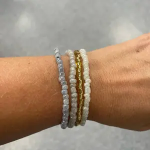 Winter Bracelet Stack Neutral Shade Jewelry 5 Beaded Stretch Bracelets One Size Fits All Versatile Everyday Wear Gift Option