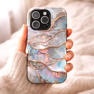 Stained Glass Seashell Shockproof Cellphone Case, Polycarbonate Faux Mosaic Coquette Coastal Casing for iPhone 17-13 Pro Max, Handheld Abalone Shell Accessory with Screen Protector Compatibility