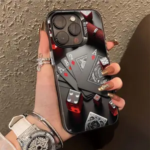 Case for iPhone 17 16 Pro Max 15 Plus 14 13 12 11  Air XS XR E Retro and Trendy Dice Poker Card Pattern Shockproof Silicone PC Back Protective Smartphone Cover