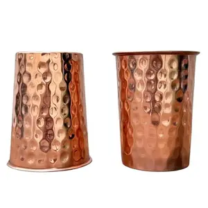 Set of 2 Hammered Pure Copper Cups For Drinking Water Glasses Tumblers Copper Glass for Ayurveda Health Benefits, UNCOATED and LACQUER Free