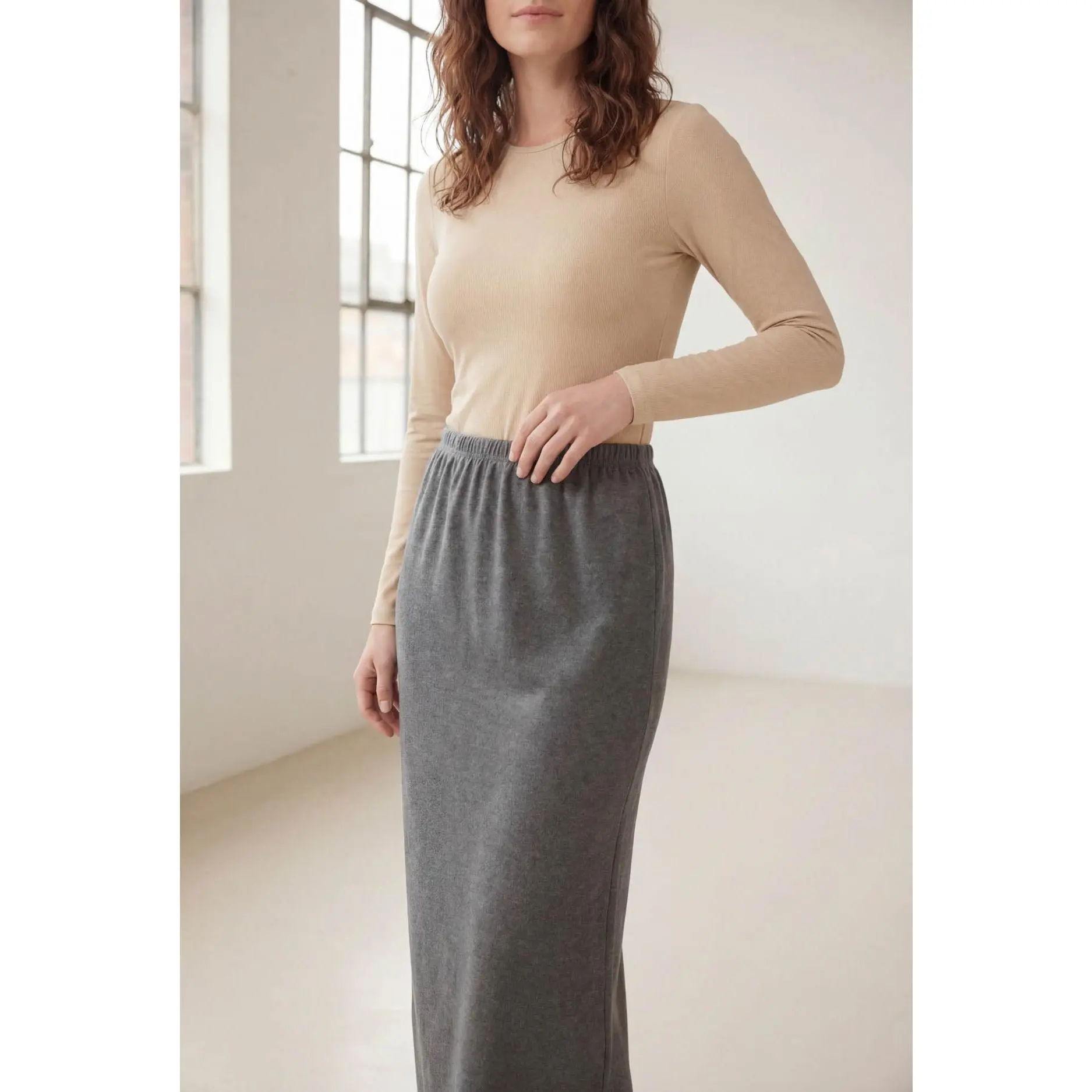 Modest 36" Classic Skirt in Heather Grey