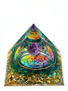 Orgone Pyramid Natural Amethyst Sphere, 7 Chakra Mandala Orgonite, Energy Generator, Emf Protection, Reiki Healing, Home Decor