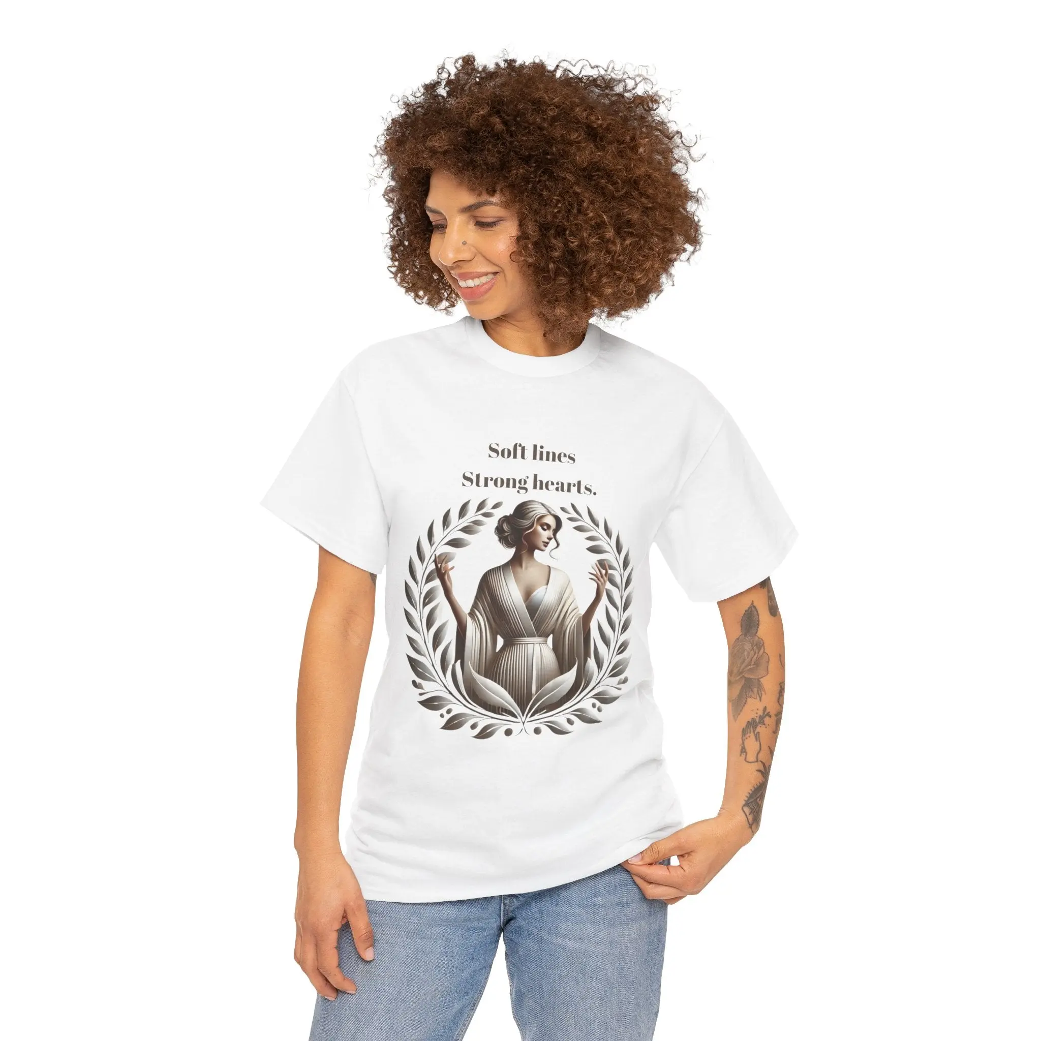 Soft Lines Strong Hearts Heavy Cotton Tee Inspirational Graphic T-Shirt Casual Comfort Unisex Crewneck Shortsleeve Summer Tops Womenswear Knit Classic Fit Ribbed Knit Collar Strong Smooth Fabric Ethically Sourced Cotton Outfits Tshirt Streetwear