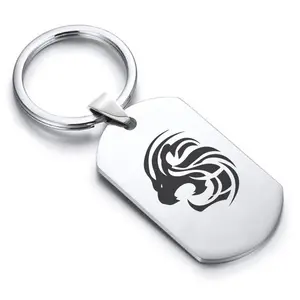 Stainless Steel Tribal Leo Zodiac (Lion) Dog Tag Keychain