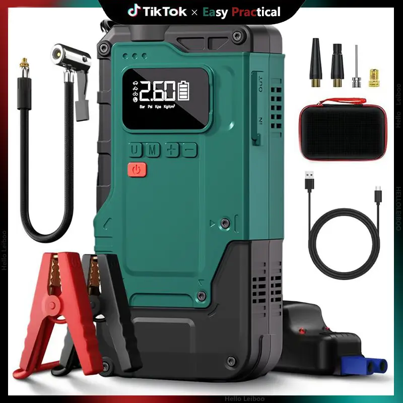【DealsForYouDays】Portable Car Jump Starter with Air Compressor, 3000A Car Battery Jump Starter (9.0 Gas/6.5L Diesel) with 150PSI Digital Tire Inflator Repair Tool Kit Vehicle - Car Emergency Kits!