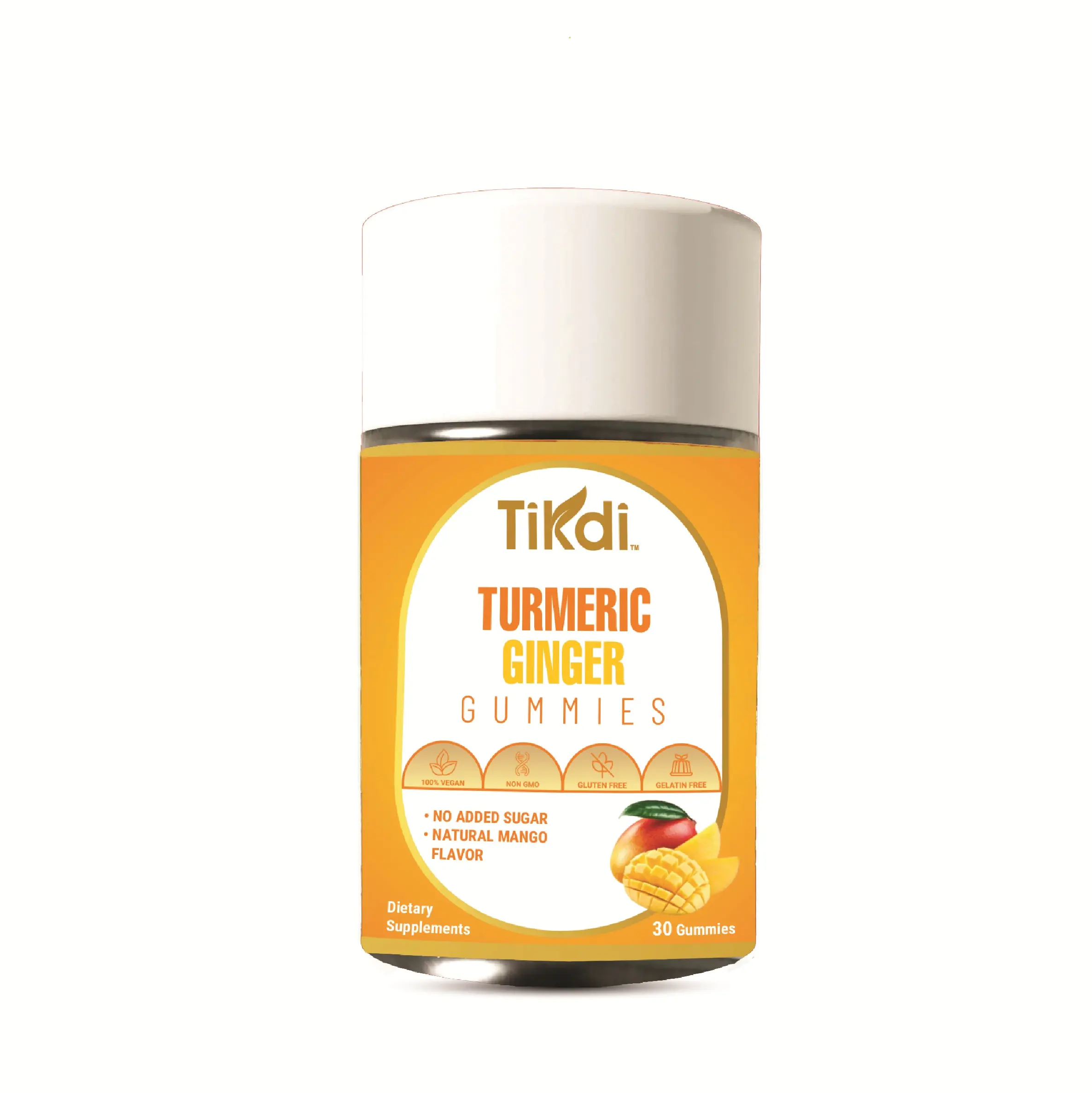 Tikdi Turmeric Ginger Gummies - 30 Count - Vegan, Non-GMO, Gluten-Free, Gelatin-Free, No Added Sugar, Natural Mango Flavor, Supports Joint Health & Immunity