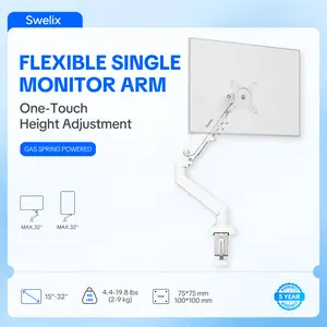 GAMERS SWITCHING — Flexible Single Monitor Arm! Fully Adjustable for 15-32" Screens, Quick VESA Install, Cable Management, 19.8lbs Capacity,C-Clamp or Grommet Install, Gaming & Office