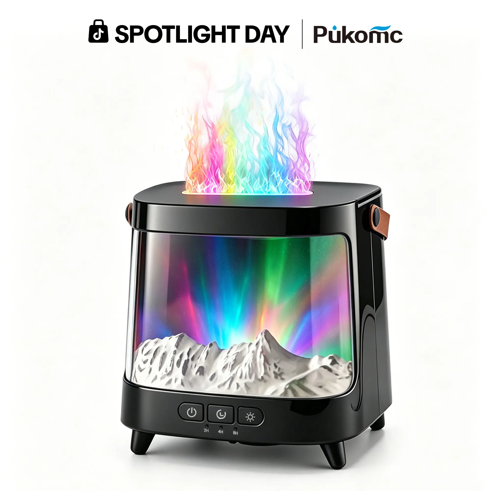 Pukomc 200ML Aromatherapy Diffusers Humidifier - Aurora Light Scented Device with Simulated Flame, Multi-Color Nightlight, 2/4/8H Timer, Remote Control Ease, Auto Shutoff, Quiet Sleep Aid for Bedroom Home Decor