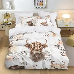 3-piece Hua Ye Cattle Print Bedspread Set (1 bedspread + 2 pillowcases, not including the core), soft and comfortable bedding, suitable for bedroom, dormitory, guest room and home decoration.
