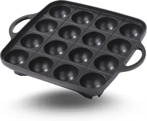 Takoyaki Pan 16 Hole, Nonstick Cast Aluminum Octopus Ball Maker, Stovetop for Gas Stove & Portable Butane Burner (Not for Induction/Electric)
