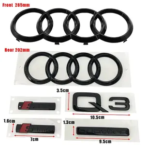 For Audi Q3 2013-2022 4Ring Logo ABS Styling Car Grill Emblem Hood Front Rear Trunk Badge Sticker Q3 Letter Quattro Sline Decals