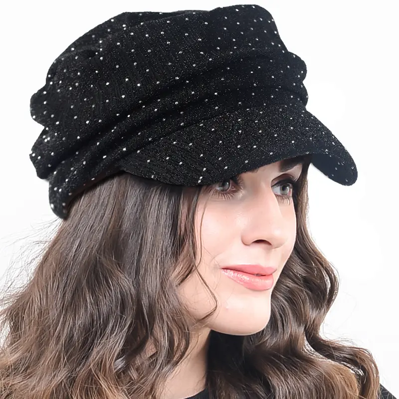 FORBUSITE Elegant Women’s Black Ruched Newsboy Hat Baseball Caps