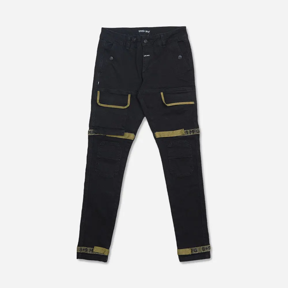 Strapped Up Slim Jet Black Denim Olive Straps Strapped Up Slim Jet Black Denim Olive Straps