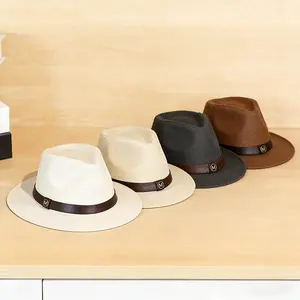 Trendy Wide Brim Papyrus Mens Fedoras Women Solid Color Jazz Sun Cap Outdoor Casual Panama Beach Cowboy Hats