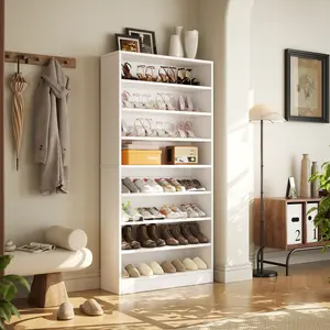 Homieasy Tall Shoe Cabinet 9-Tier Wooden Shoe Rack Organizer with Large Capacity Holds 40-45 Pairs Vertical Space Saving Design for Closet Entryway Storage Unit - Floor Standing Display