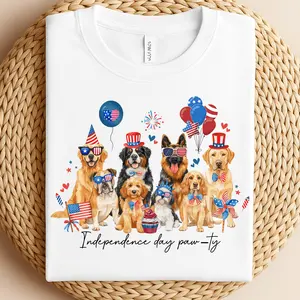 Independence Day Paw-ty Dogs T-Shirt | Cute 4th of July Patriotic Puppy Graphic Tee for Dog Lovers